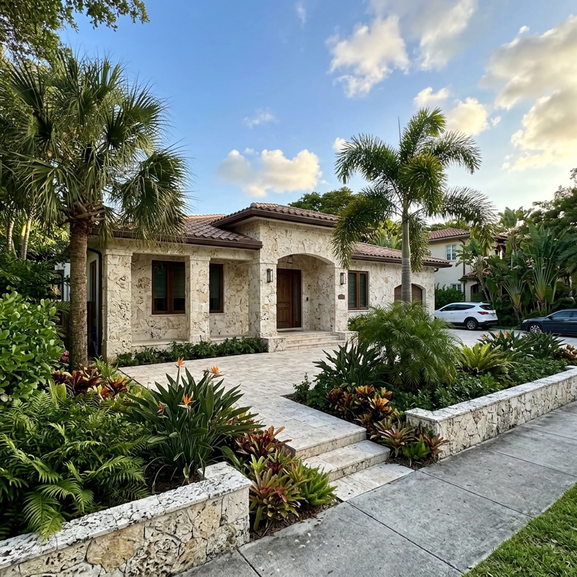 Authentic coral stone veneer installation in Miami