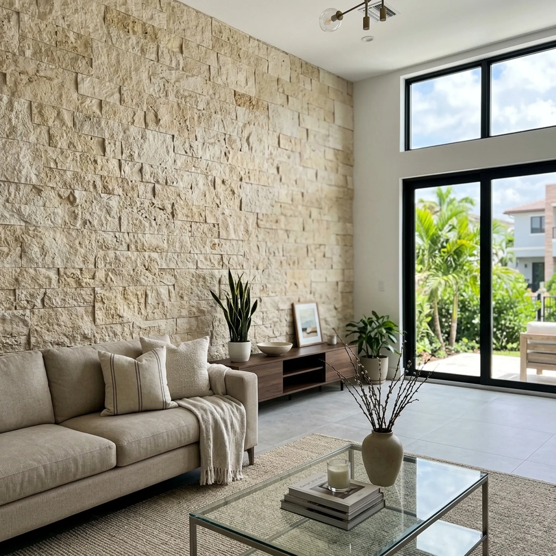 Interior stone veneer installation in Miami