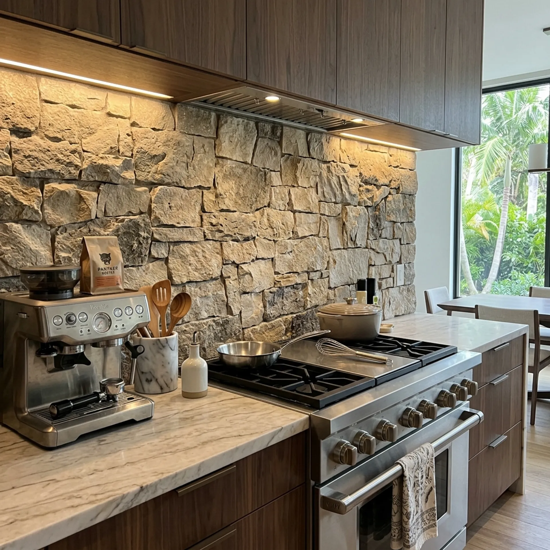 Beautiful stone veneer kitchen backsplash in Miami