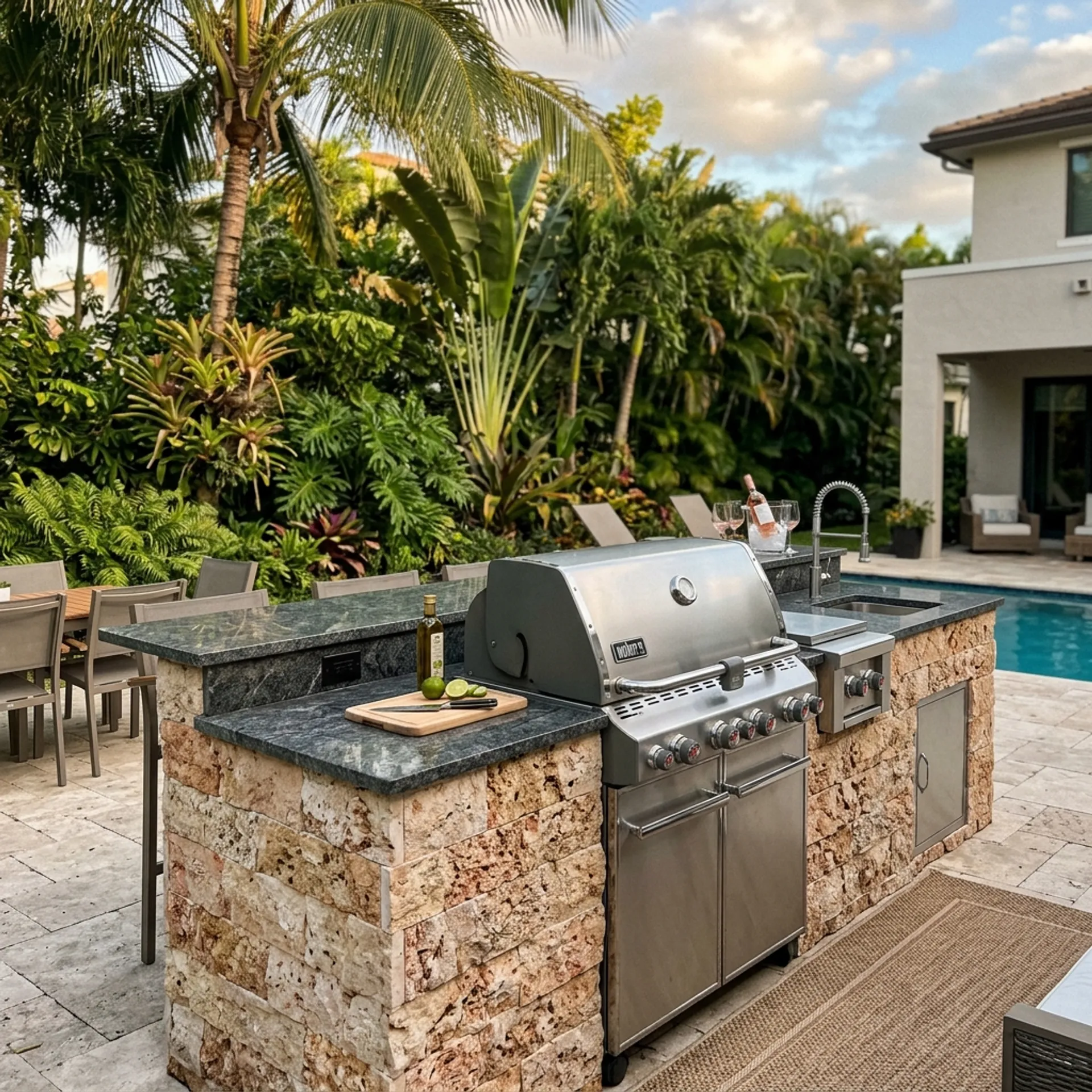 Luxury outdoor kitchen stone veneer in Miami