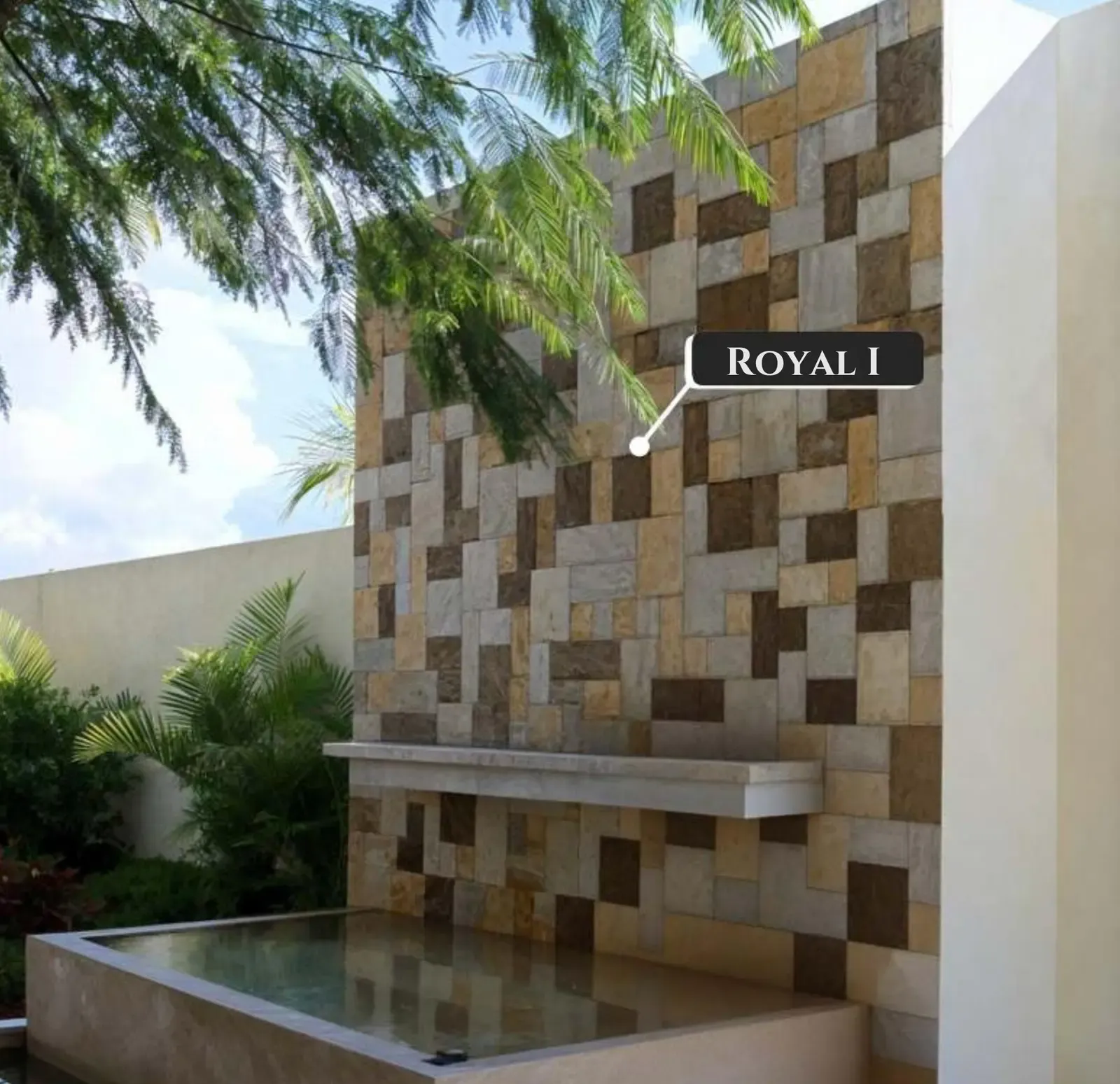 Royal I used on a water feature wall — cladding supplied in Miami, FL